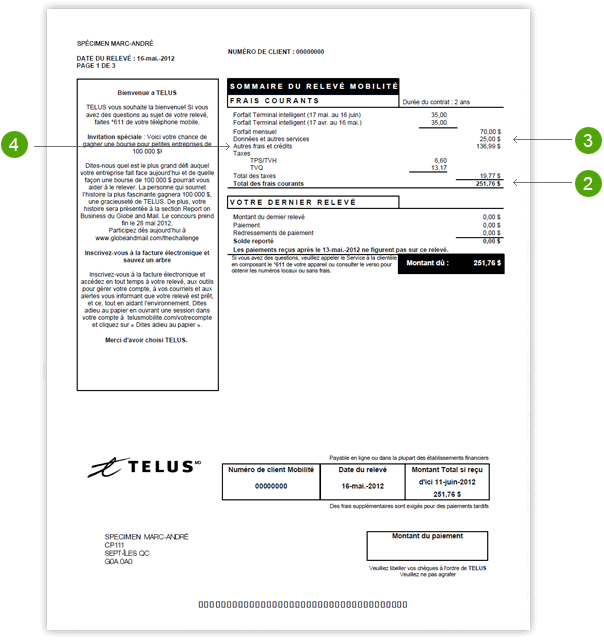 Facture TELUS Services Mobilité - Page 1